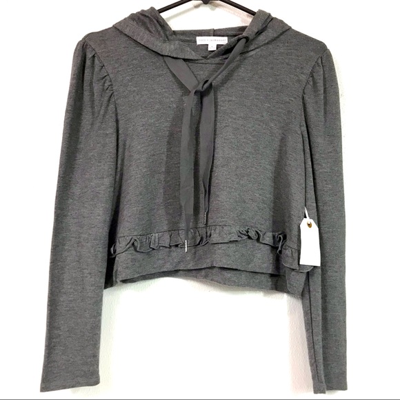 coco + Jaimeson Tops - COCO + JAIMESON GRAY CROPPED HOODIE SWEATSHIRT S